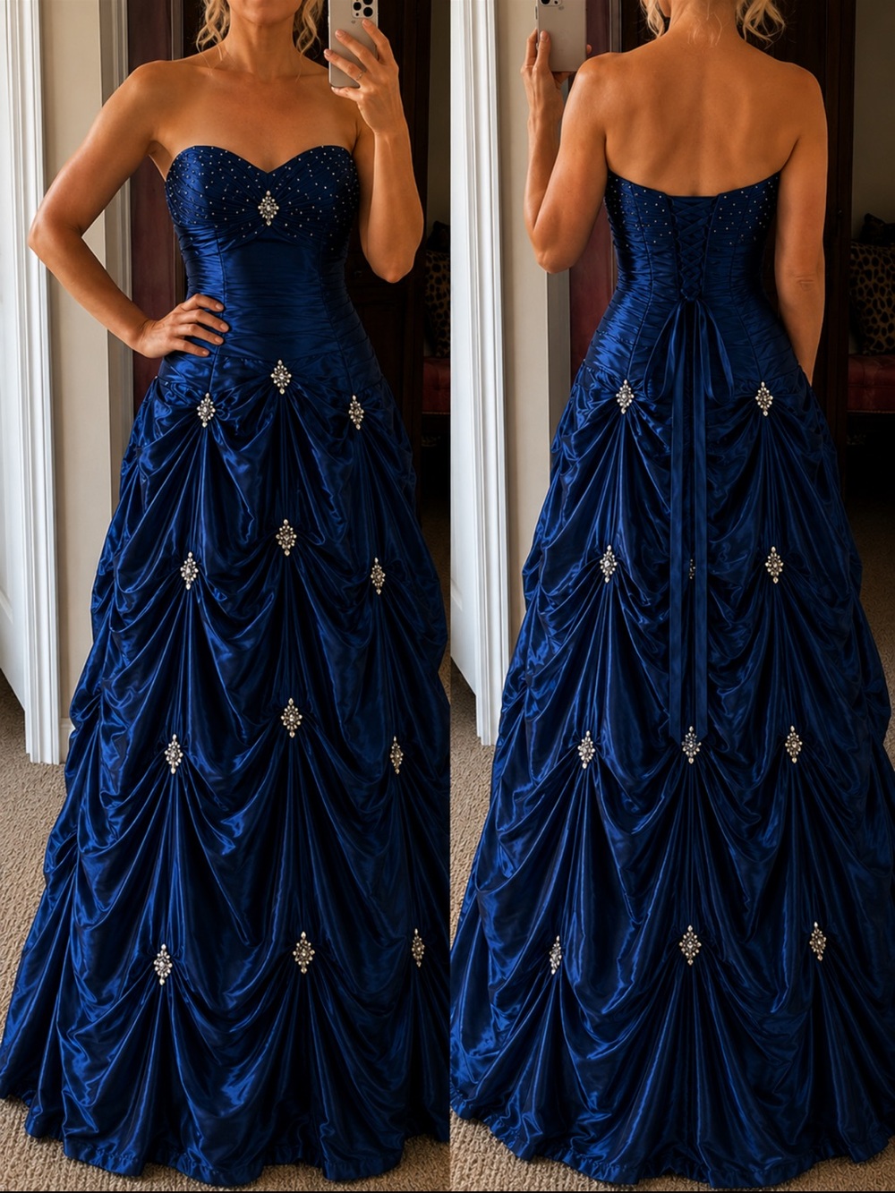 Strapless Ball Gown Dress with Diamond Embellished Accents